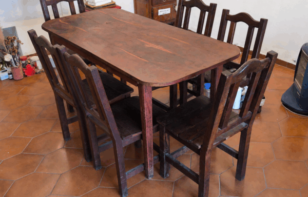 Juego de Comedor Rústico de Madera Maciza con Mesa 160 cm y 6 Sillas